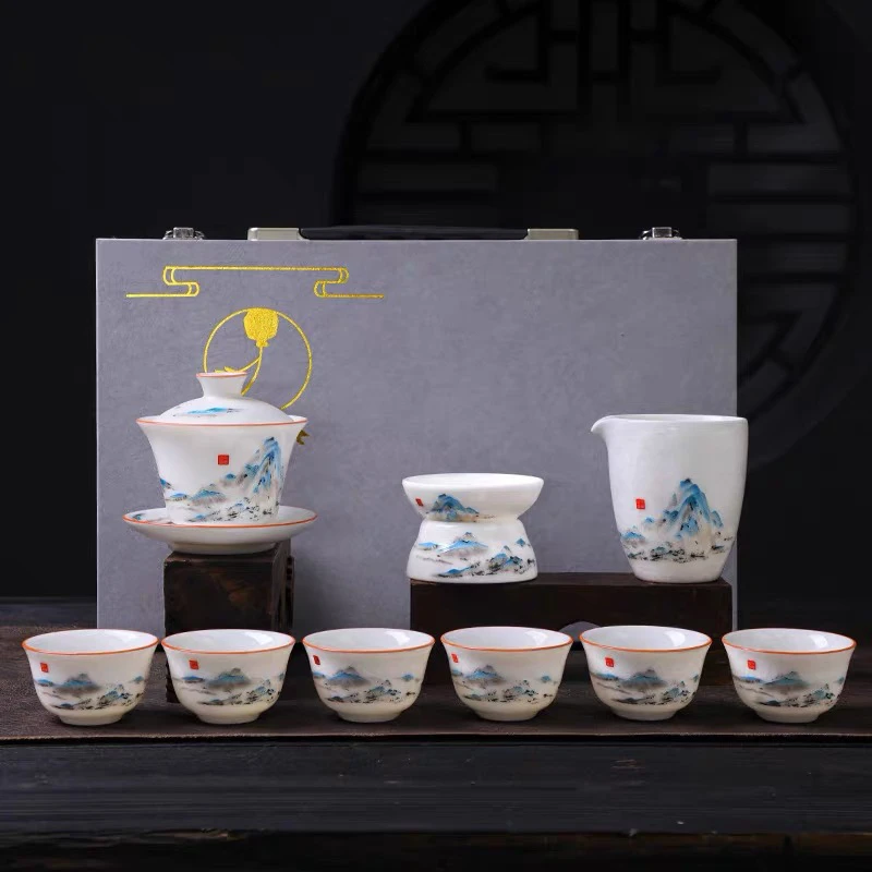 A 87象牙白汝窑开片千里江山套装