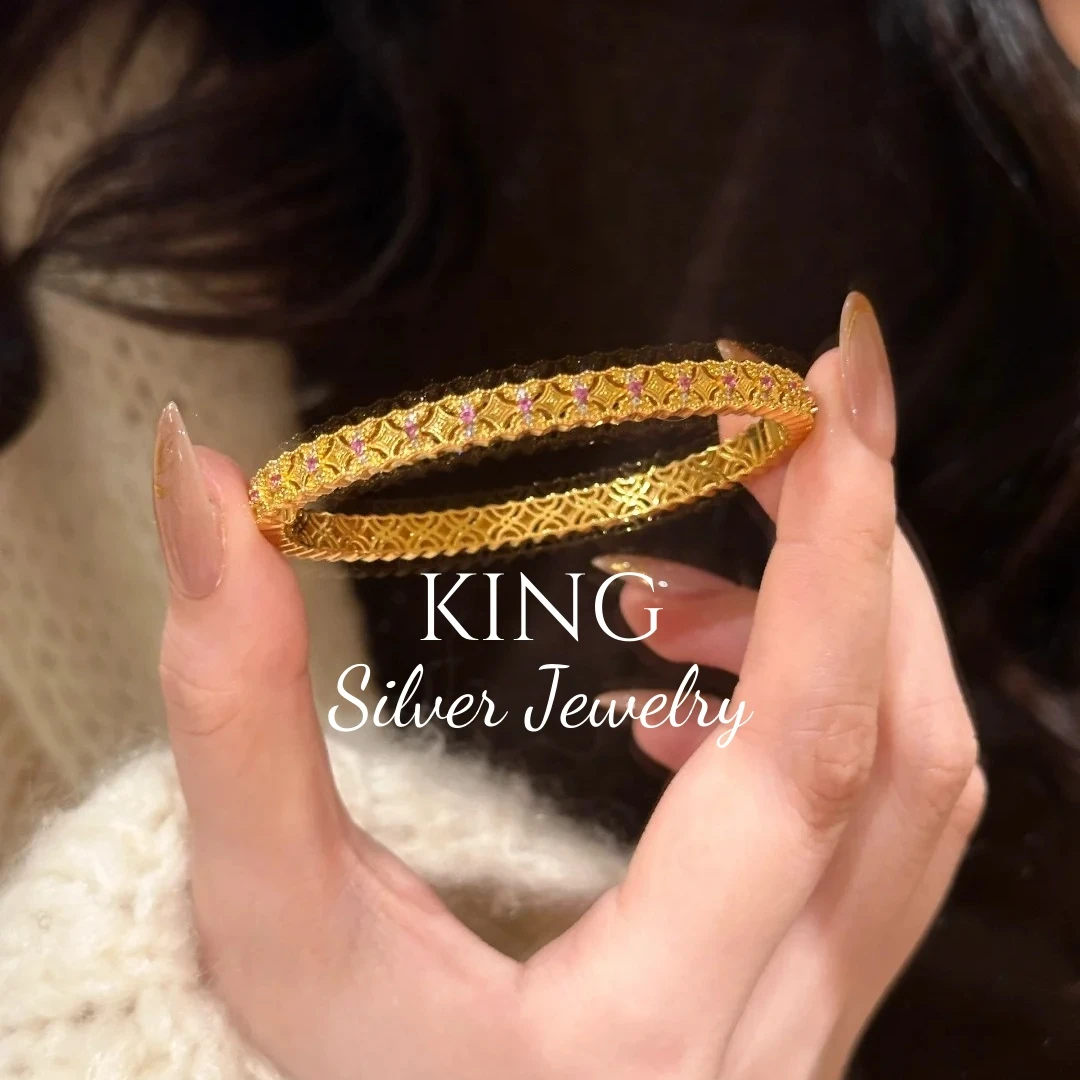 925银手镯 king银饰泰姬陵手镯小众气质轻奢时尚百搭复古法式简约
