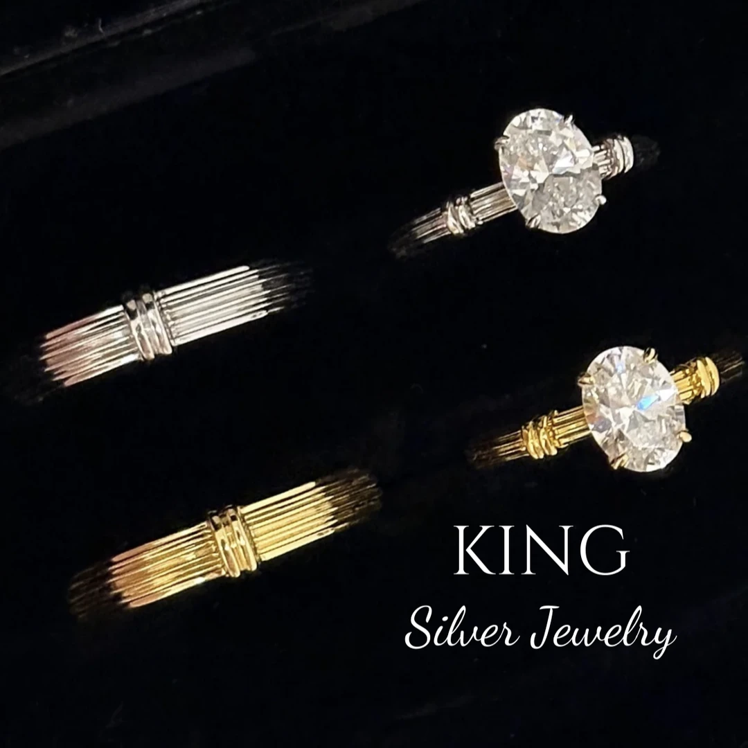 925银合成锆石戒指 king银饰命中柱定情侣夫妻戒指对戒气质轻奢