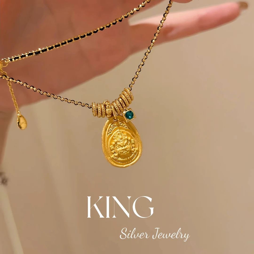 链子925银合成锆石 king银饰黄财神项链小众气质时尚轻奢百搭