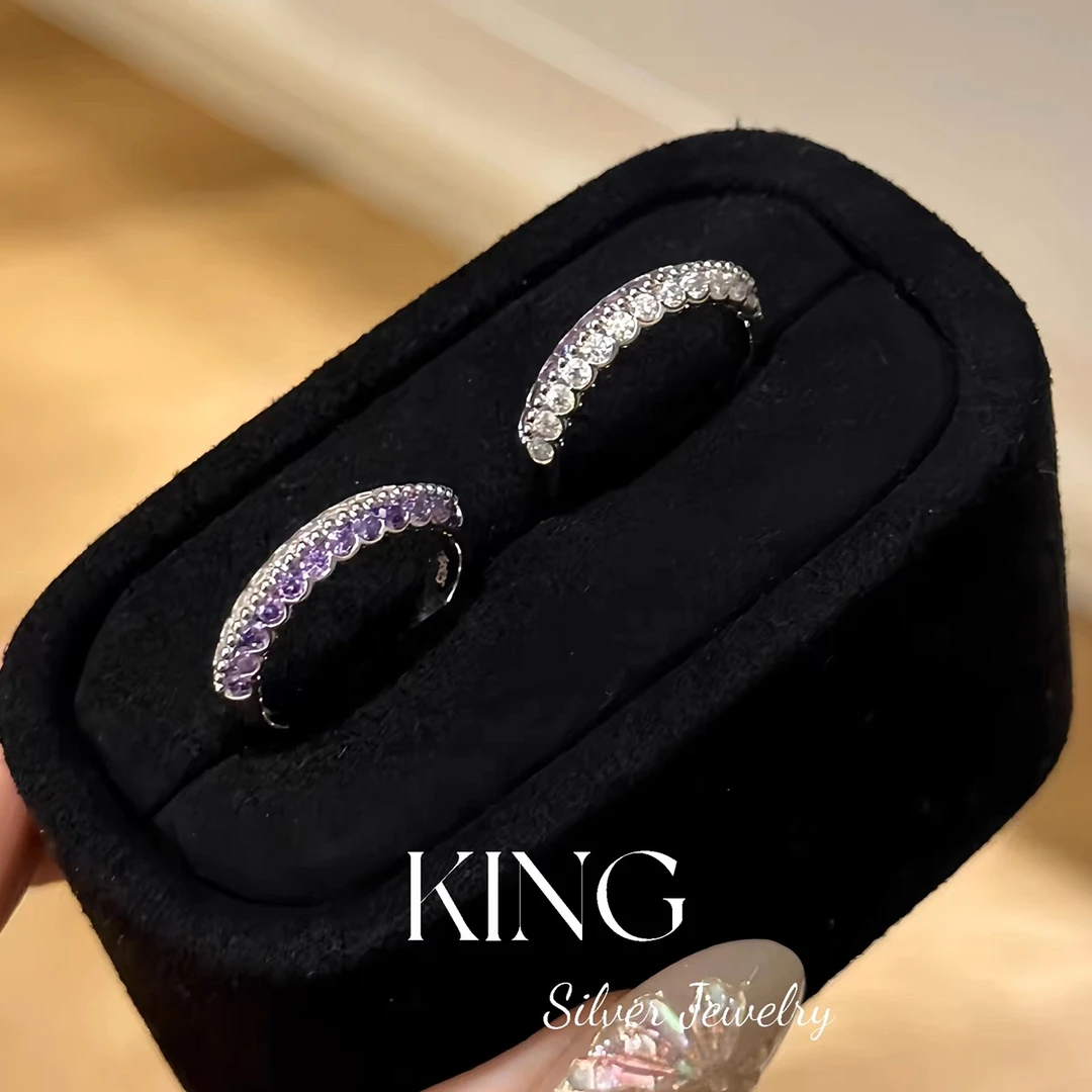 925银合成锆石戒指 king银饰绝绝紫气质轻奢时尚百搭小众情侣对戒