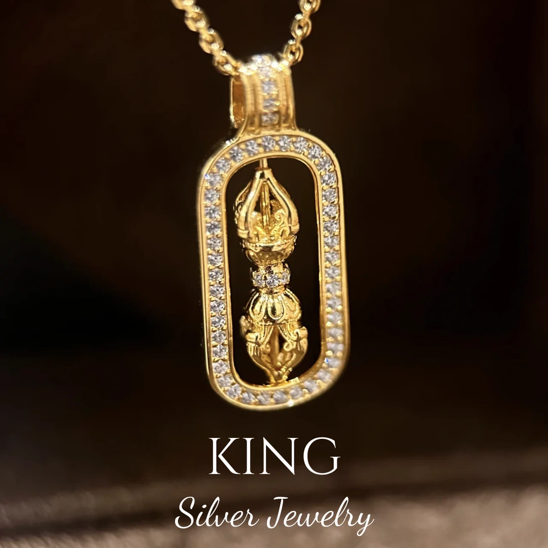 链子925银合成锆石 king银饰古法转动金刚杵项链气质时尚百搭小众