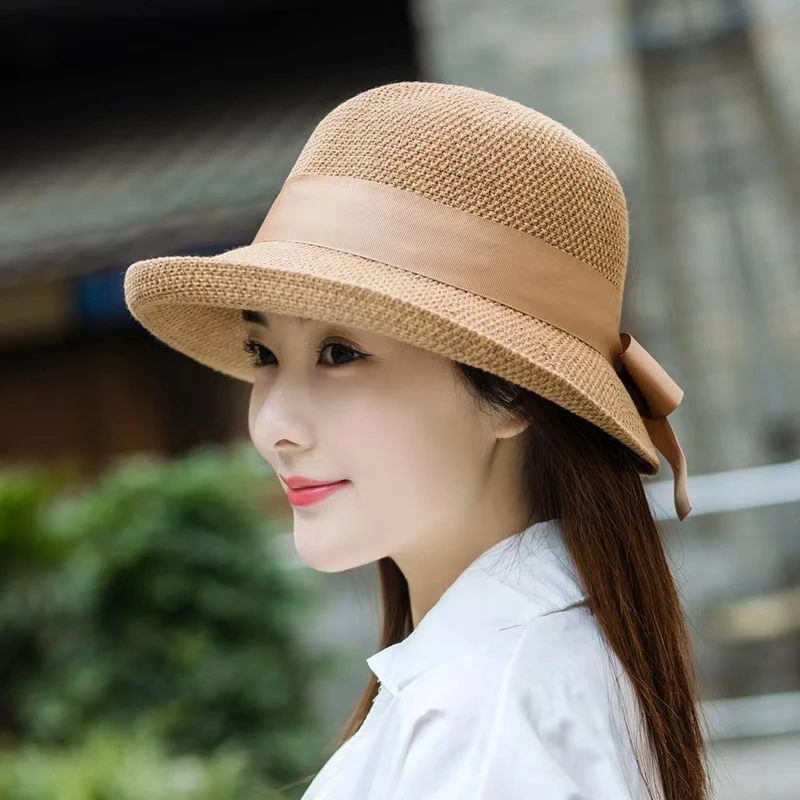 编织草帽女夏凉帽子夏季太阳帽子渔夫帽女士百搭镂空拉菲草礼帽