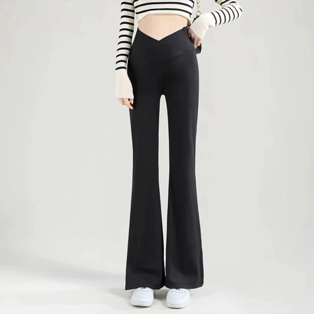 瑜伽喇叭裤女夏季薄款高腰显瘦收腹交叉腰外穿微喇鲨鱼裤-617