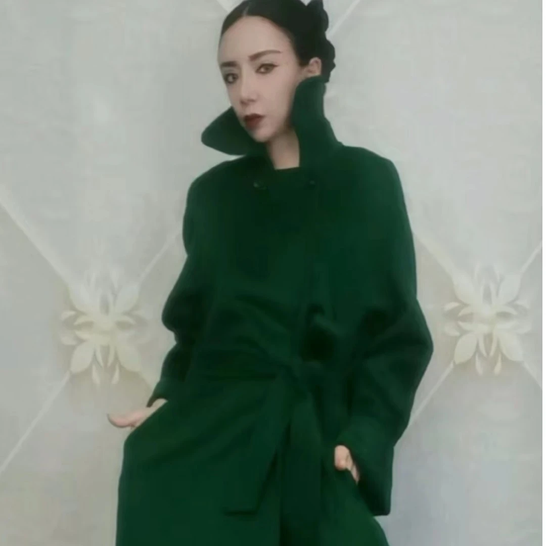 039墨绿色狐仙大衣双面网红长款时尚高端中长款气质修身羊绒