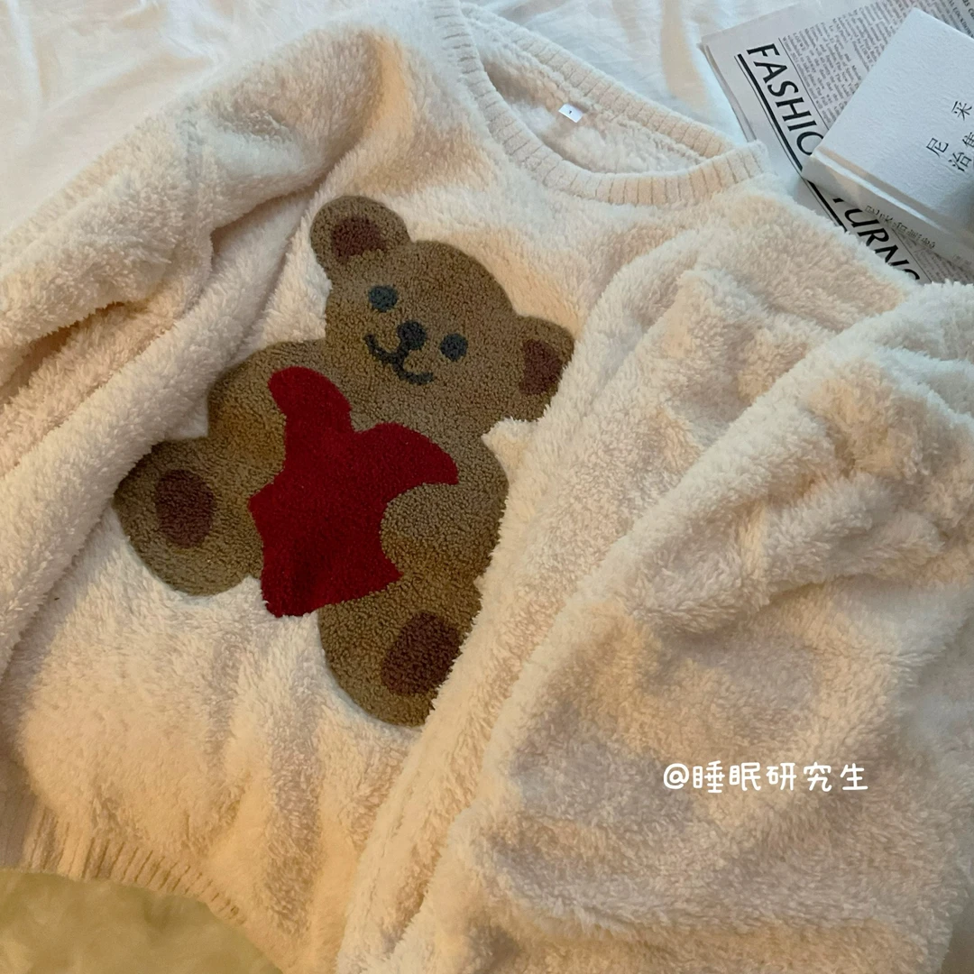 【小熊的玫瑰晚宴】秋冬季软绵绵女睡衣卡通休闲套装女冬天居家服