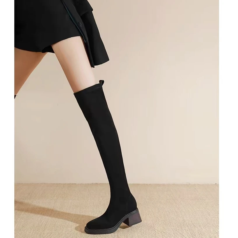 钟意宠粉-2024年秋冬新款弹力过膝粗跟长靴D09