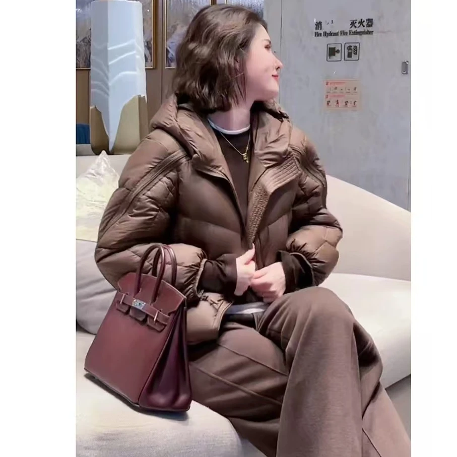 【钟意】B060咖色连帽羽绒棉服P6109