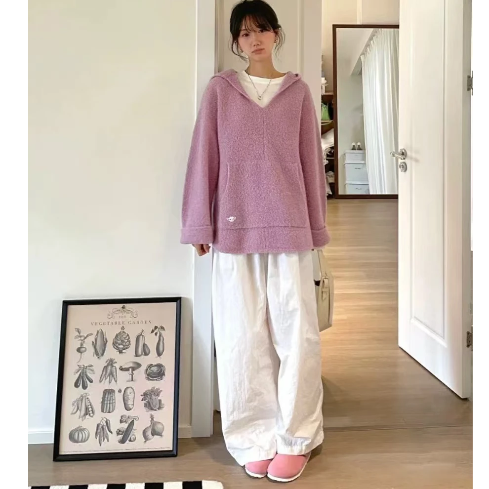 【钟意】B086紫色连帽毛衣外套P5902