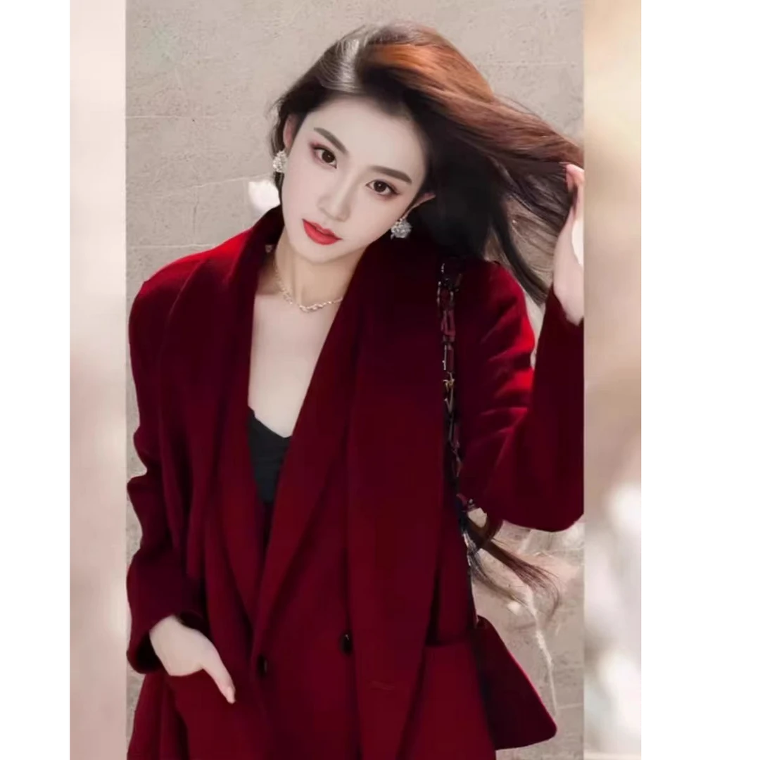 【钟意】B156红色C334（JS037）假两件毛呢外套P5970