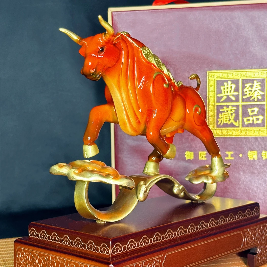 铜盟主摆件 五钱铜牛家居摆件纯铜打造卧室工艺品书房摆件
