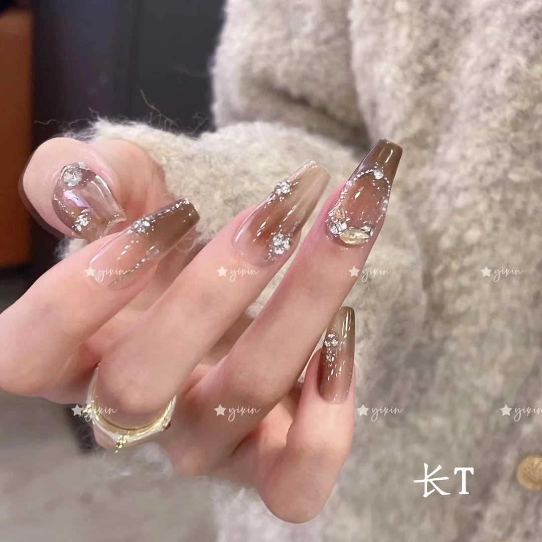 纯手工定制穿戴甲琉璃琥珀 美甲贴片可拆卸假指甲贴气质小红书
