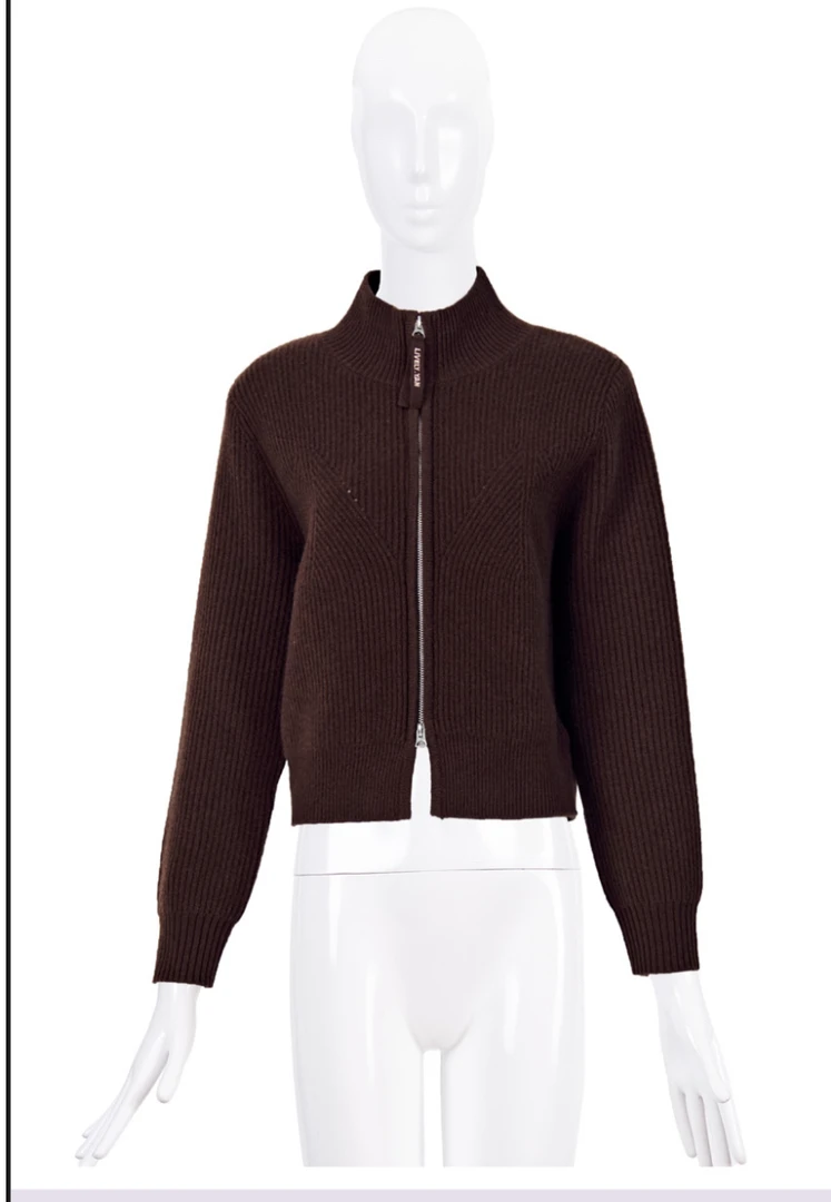 LIVELY·YAN俪妍 咖色双开拉链显瘦开衫