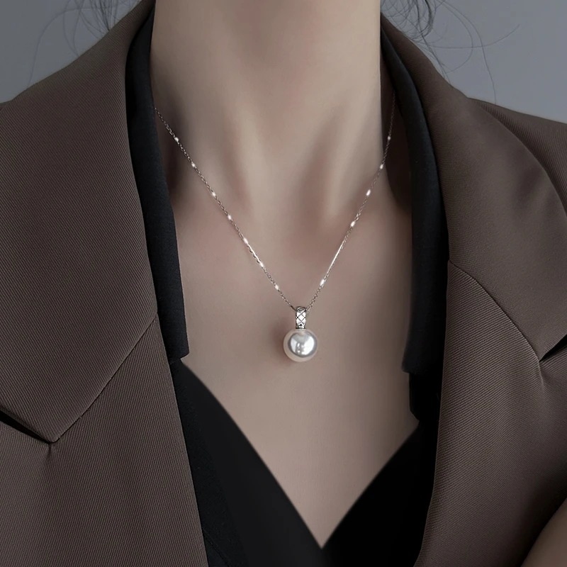 链子925银仿珍珠 纯银施家单颗珍珠项链女新款百搭轻奢锁骨链首饰