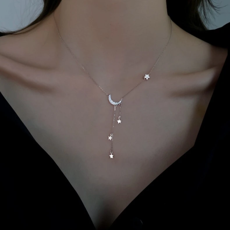 yinao/银奥 链子925银  纯银星星月亮项链女星河流苏轻奢小众气质