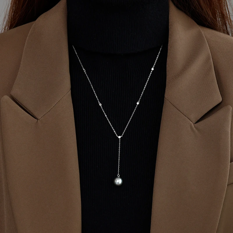 链子925银 925纯银单颗流苏珠珠项链女新款2025春夏高级感毛衣链