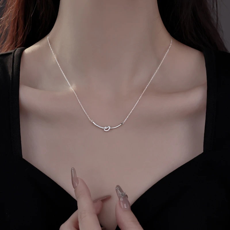 链子足银合成锆石 999足银几何简约锆石项链女2025简约个性锁骨链