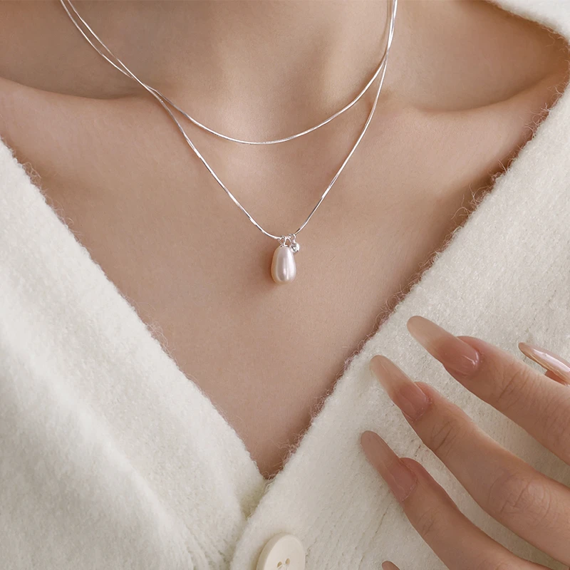 925银双层淡水珍珠项链女新款2025爆款毛衣链小众高级锁骨颈链