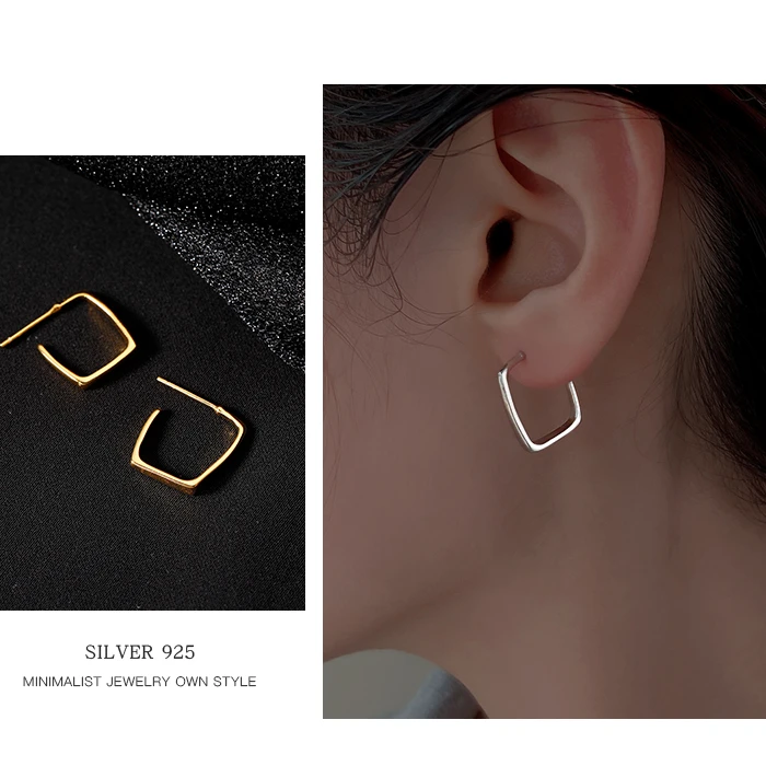 925银耳饰 纯银方形耳钉女新款冷淡风耳环耳圈耳饰小众设计感耳扣