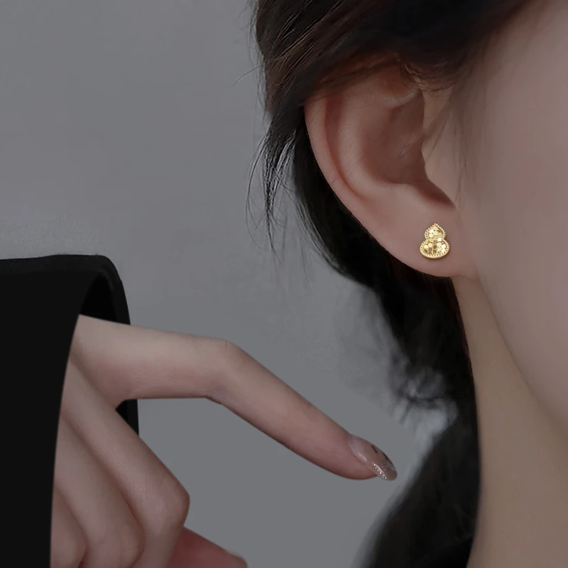 足银耳饰 999足银葫芦耳钉女款2025新款春夏显白气质轻奢耳饰首饰