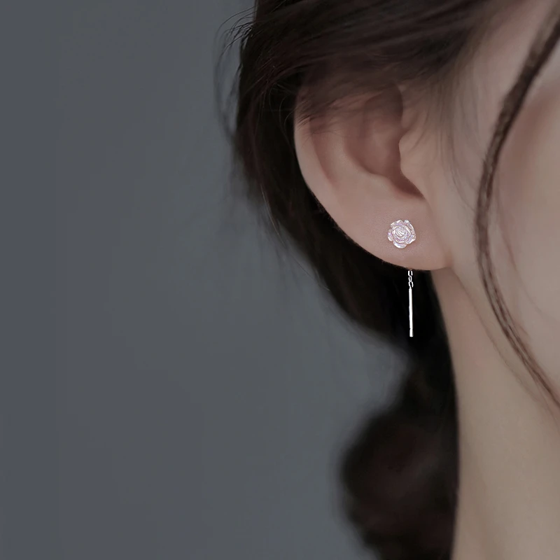 足银耳饰 999足银玫瑰花流苏耳钉女款2025春夏温柔清冷感耳线耳饰