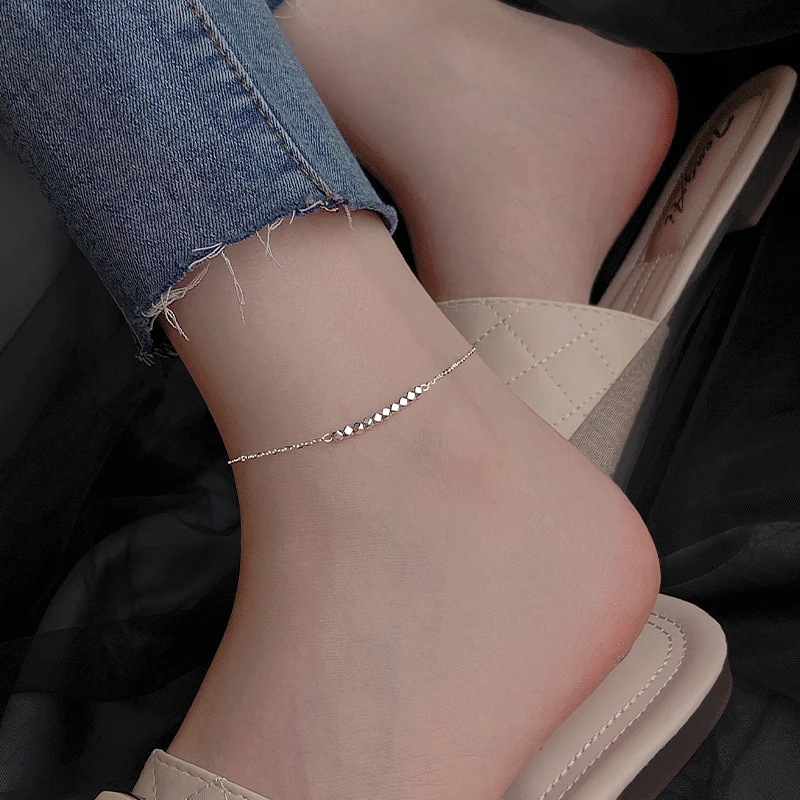 925银脚链 纯银碎银几两脚链女小众设计高级感圆珠足链性感脚环链