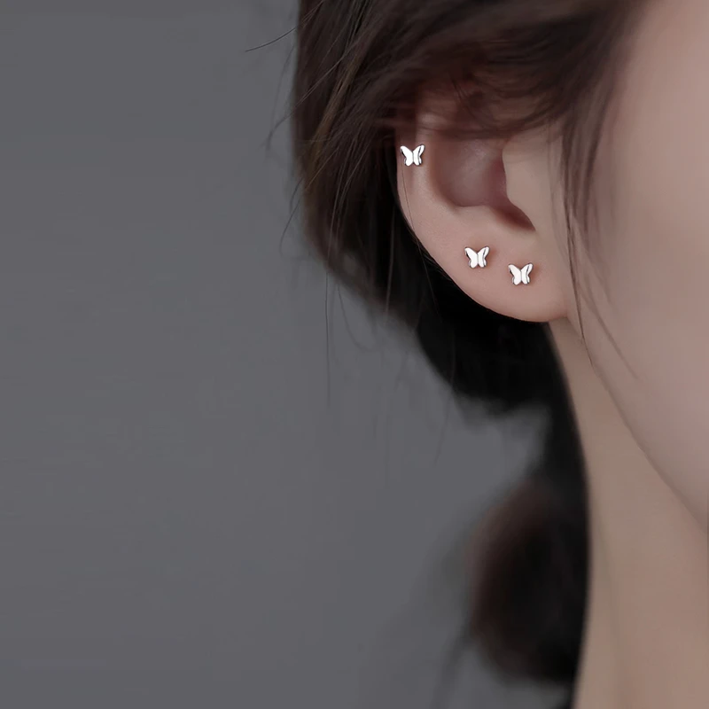 925银耳饰 925银蝴蝶耳钉女款2025百搭气质耳饰睡觉不用摘首饰