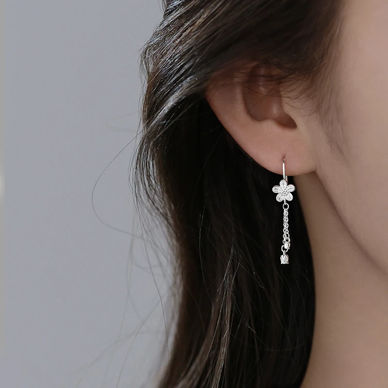 足银耳饰 999足银花朵流苏耳环女2025爆款耳钉耳钩轻奢小众潮耳饰