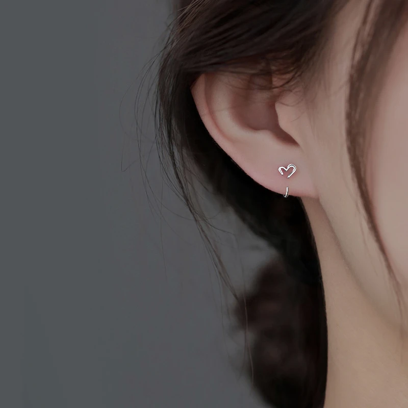 925银耳饰 925银开口爱心耳环女款2025爆款百搭轻奢小众耳钩耳钉
