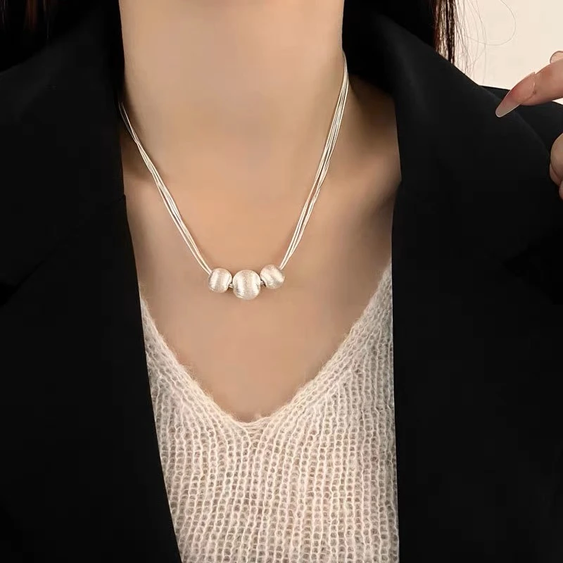 链子925银 925银转运珠拉丝银球项链女蛇骨链小众设计感ins风