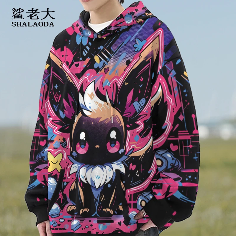 冬季潮牌卫衣男生连帽宽松加绒外套大码衣服卡通印花ins潮流上衣