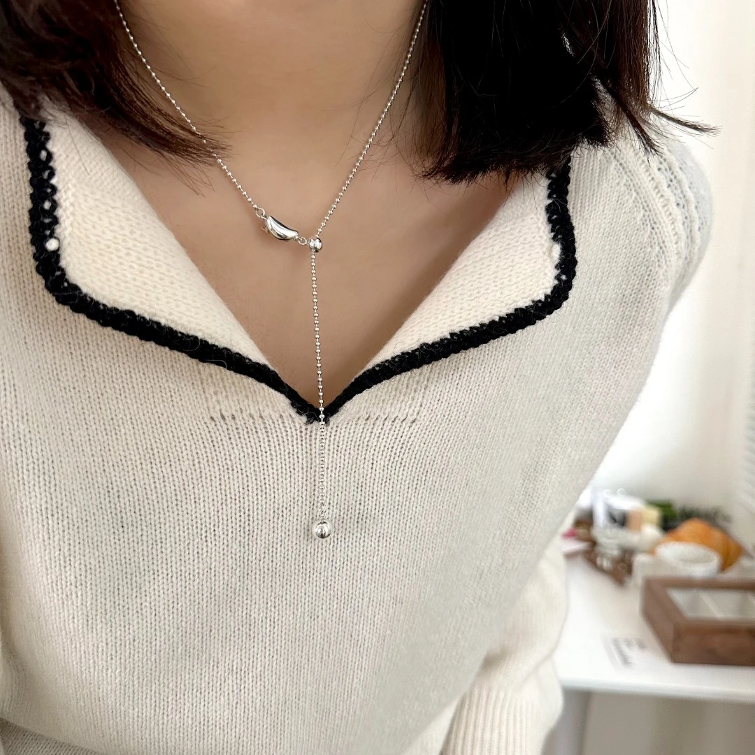 韩国ins风简约个性圆珠抽拉夹扣项链女毛衣链 2568