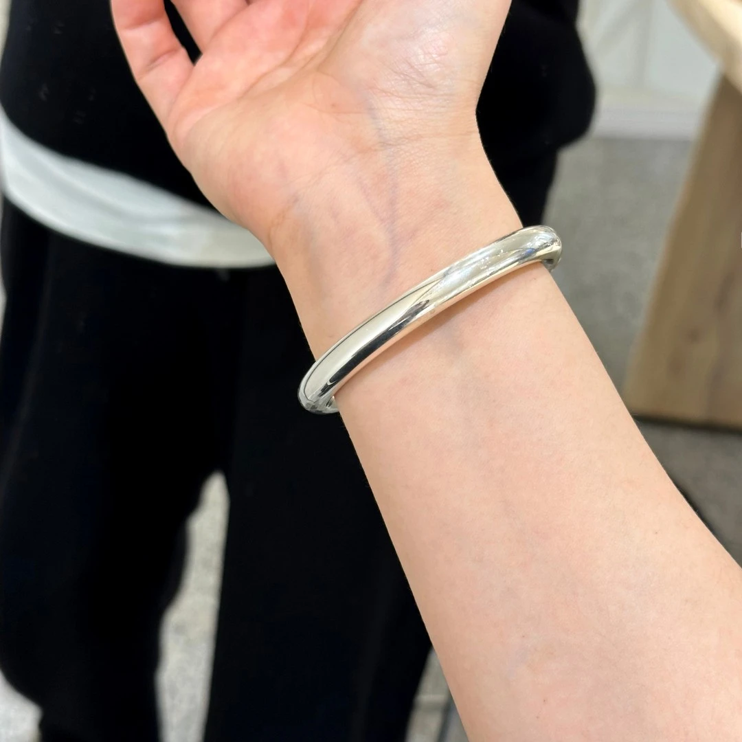 925银手镯 韩国ins风百搭光面开口素圈重工厚实手镯女手环 2219