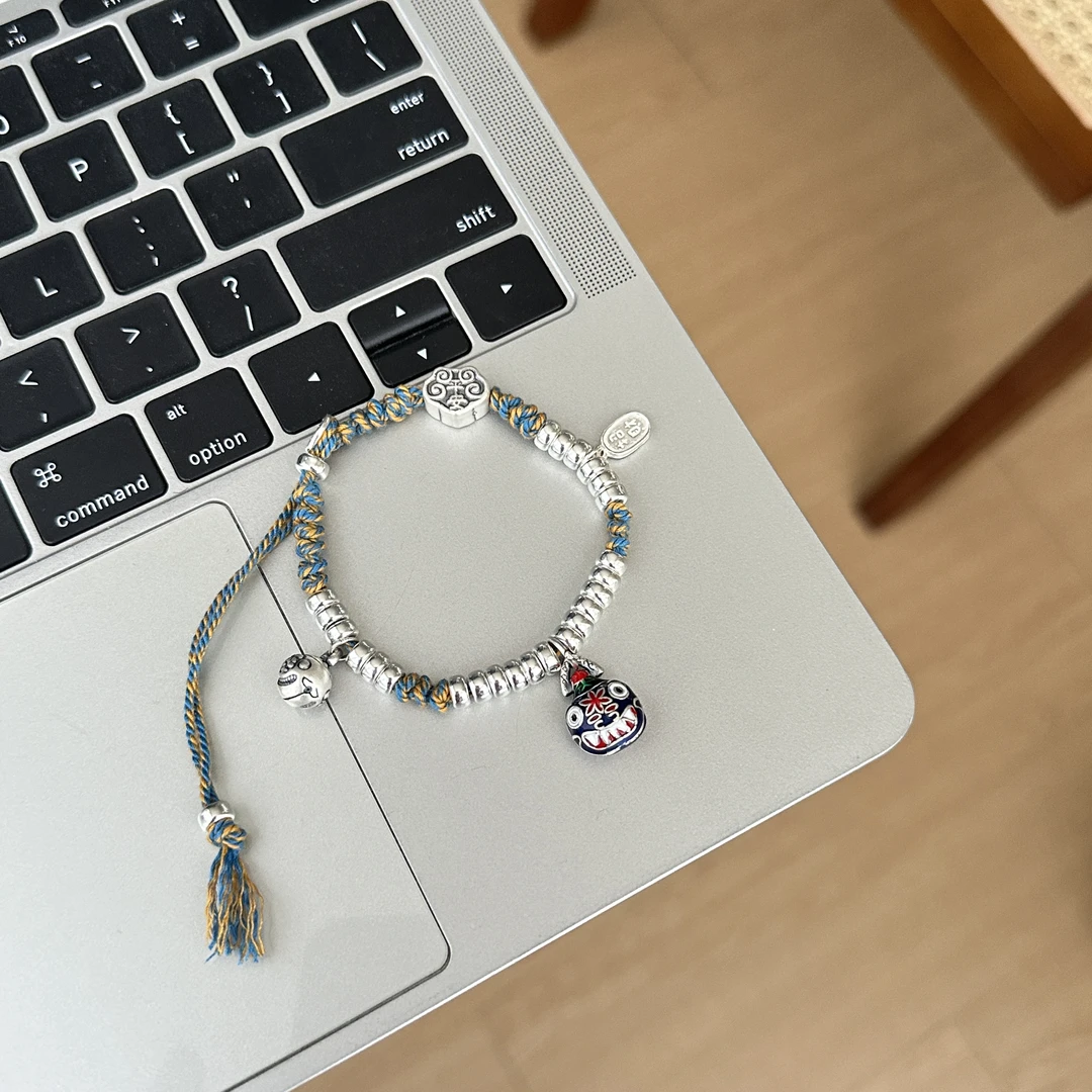 足银布艺手链 国风古风时尚简约百搭藏式彩绳盘缠吞金兽手链 3649