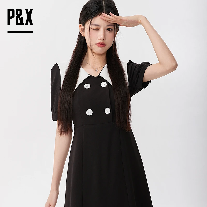 P&X设计师女装  梭织连衣短裙 823208878B 黑色