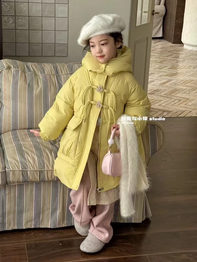 拉链中长款韩版羽绒服洋气冬款纯色加厚小樱冬装童装女童羽绒服