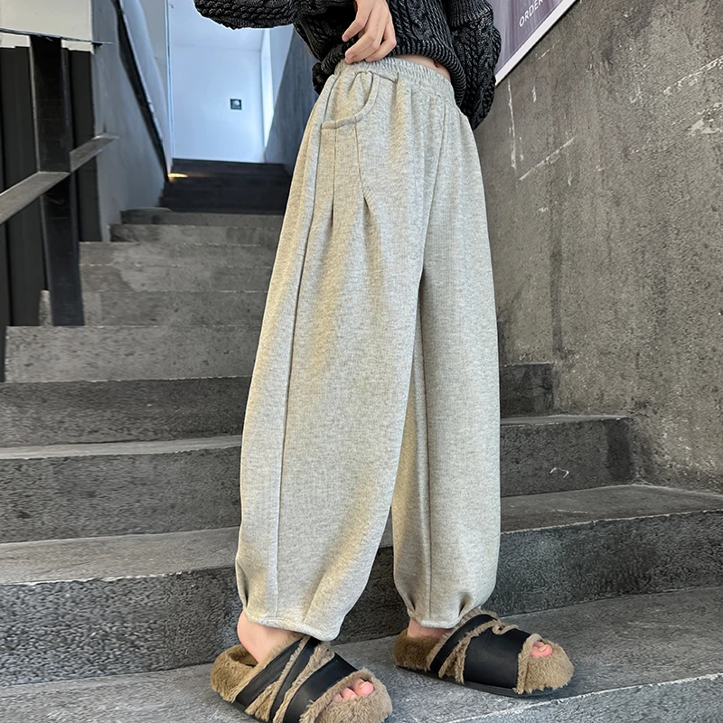 女童加绒休闲裤2024新款秋冬款洋气卫裤萝卜裤加厚哈伦裤灯笼裤