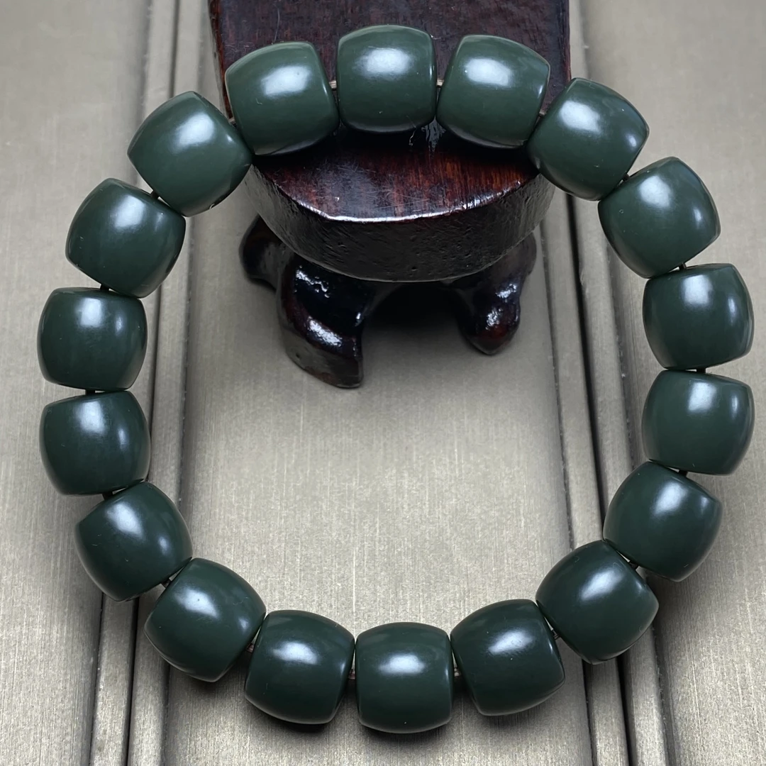 天然和田玉12mm直切青海格尔木一细沙枣青塔青手串一物一证精品