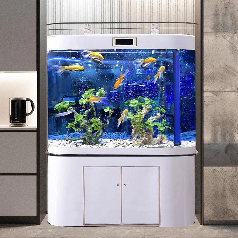 鱼缸客厅家用中小型2025新款双圆形靠墙大型底滤生态造景轻奢鱼缸