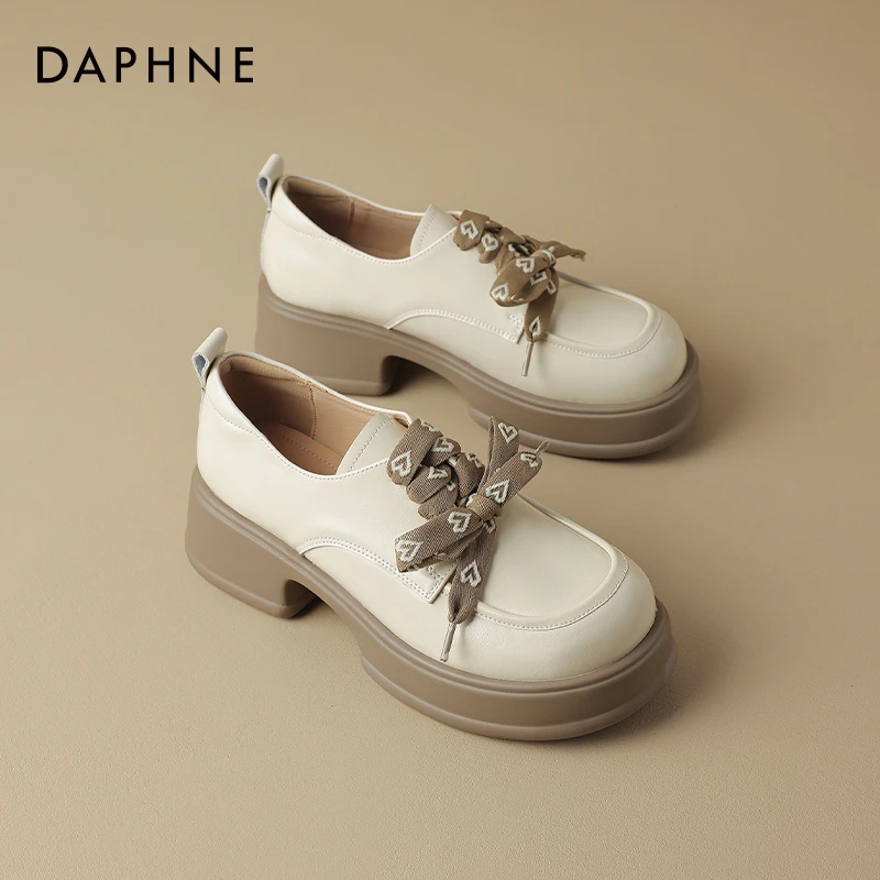 达芙妮真皮厚底乐福鞋女2025新款春季英伦风小皮鞋女休闲单鞋子女