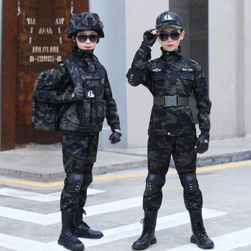 儿童迷彩服全套角色扮演男女童长袖军训服生日礼物学生演出服饰