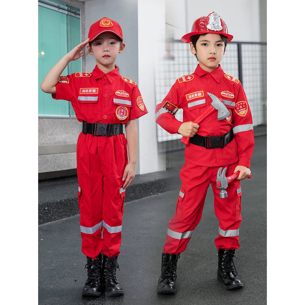 儿童消防员服装幼儿园职业体验亲子角色扮演衣服消防员演出服套装