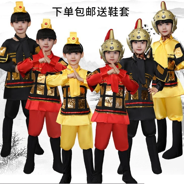 新款成人兵马俑演出影视儿童古装盔甲武士古典舞蹈服装古兵服男装