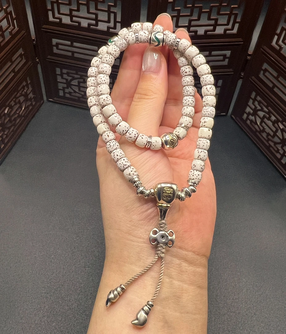 925银银制品 S925银 原创设计 留白星月搭配黄财神三通藏式手持