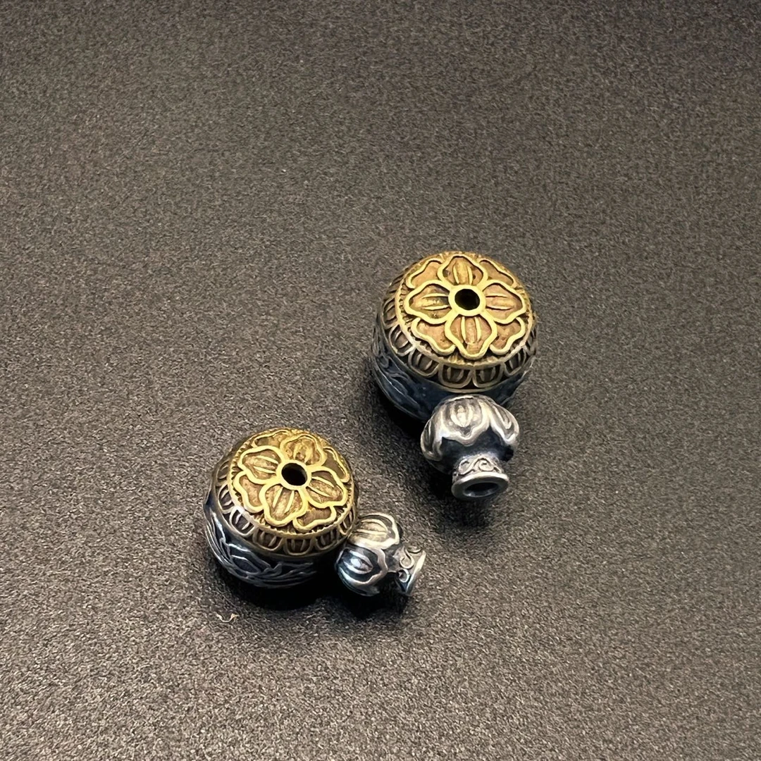 925银银制品 S925银 纯银藏风双面莲花雕刻三通文玩配饰
