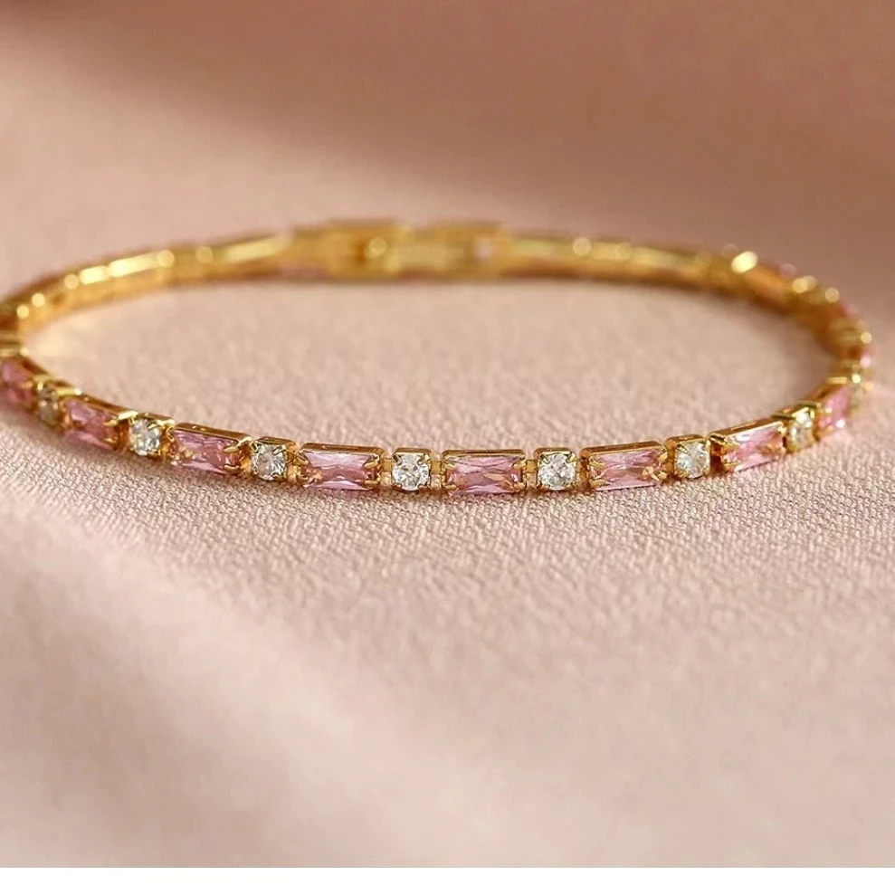 铜合金合成锆石手链 【厂家直销】白锆+粉锆气质轻奢时尚百搭简约
