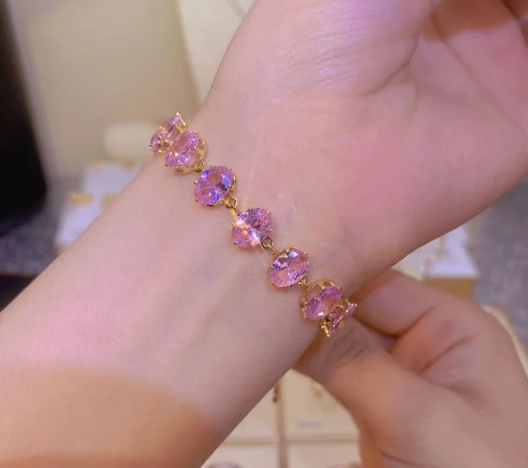 铜合金合成锆石手链 【芭比粉钻】甜心闪钻气质彩色镶嵌简约
