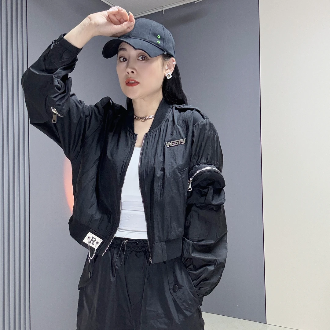 新款拉链立领长袖经典别致时尚百搭潮流夏季休闲上衣女短款外套