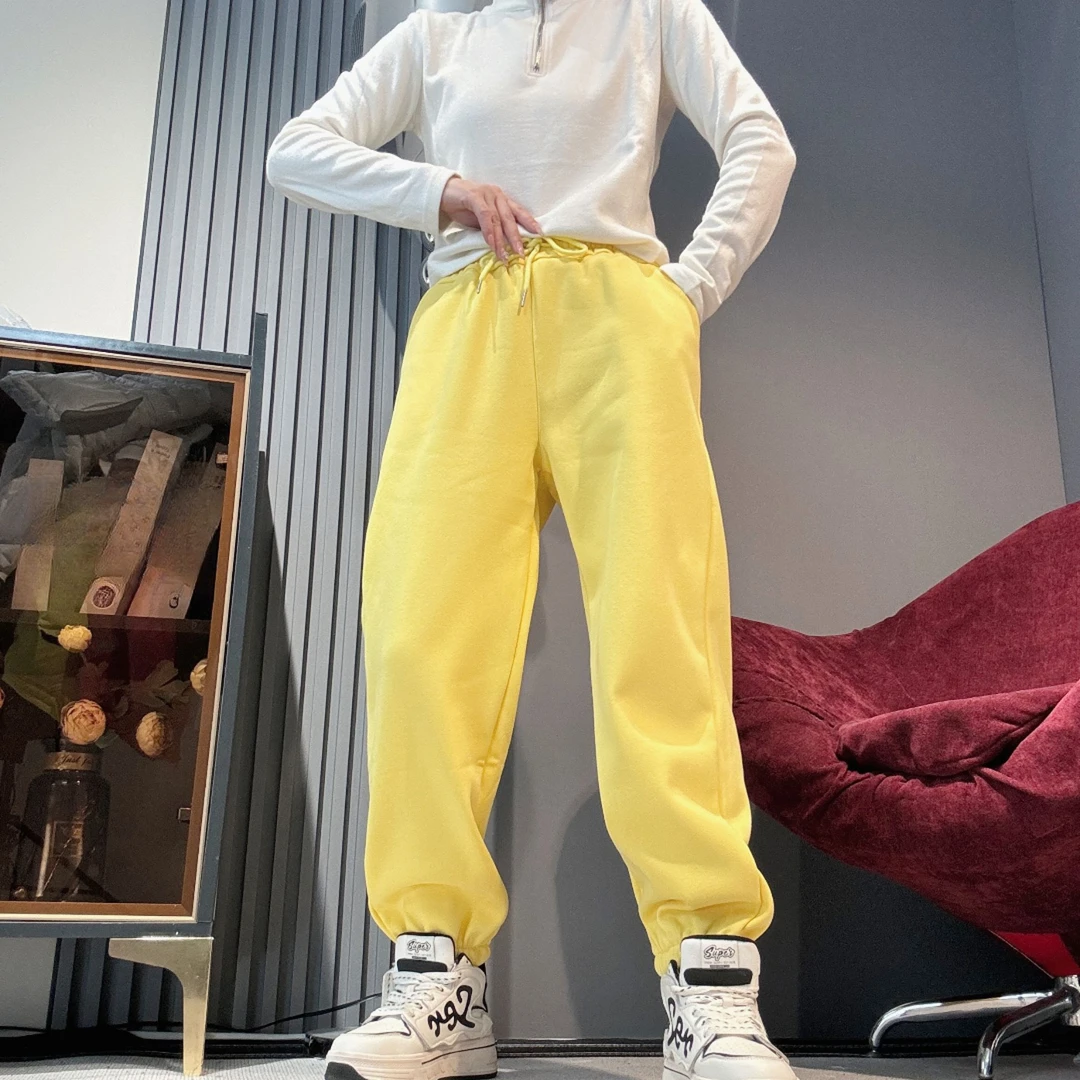 欧洲站2024网红爆款设计师高腰时尚百搭潮流松紧腰加绒束脚休闲裤