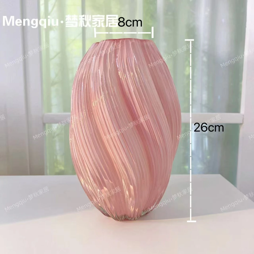 网红螺旋不规则扭曲现代家居装饰品奶油色麦芽糖玻璃花瓶